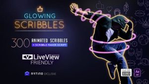 AE脚本插件-300种发光涂鸦线条描边霓虹图形动画元素工具包 Glowing Scribble – Neon Fx Pack