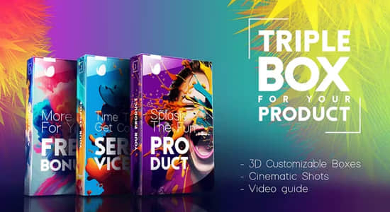 AE模板-三维立体盒子数字产品包装宣传展示动画 Triple Box Set for Your Digital Product
