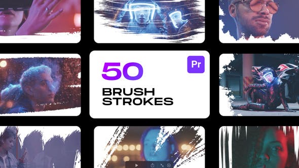 50种精美笔刷涂抹遮罩边框动画 Brushstrokes for Premiere Pro