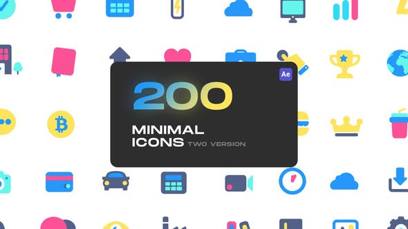 200个迷你可爱彩色实用图标动画 Cute Minimal Icons