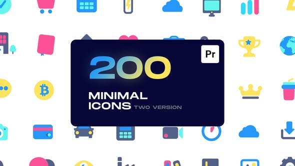 200个迷你可爱彩色实用ICON图标动画 Minimal Animated Icons for Premiere Pro