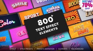 AE脚本-800个复古卡通时尚广告宣传三维文字标题特效字幕动画预设 Text Effect v1.0