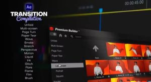 AE脚本/模板-200种横屏竖屏折叠翻页拉伸透视运动毛刺胶片烟雾视频转场预设